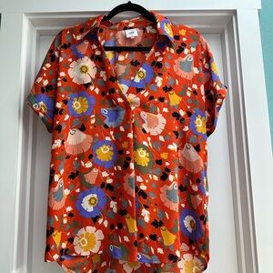 CAbi Red Floral Button Down Shirt
